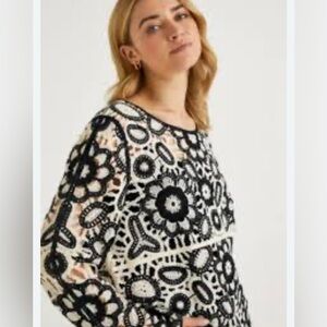 Cato Crochet Open Knit Long Sleeve Top size L